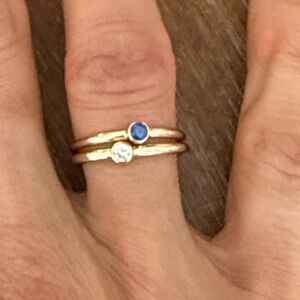Set of 2 Gold Stacking Ring Set with sapphire and diamond 14k gold bands